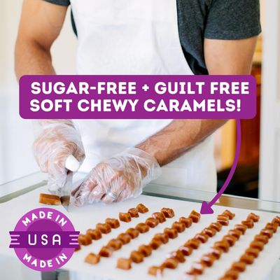 Tom &amp; Jenny's Sugar Free Candy (Chewy Soft Caramel Candy) with Sea Salt - Low Net Carb Keto Candy - Sugar Free Caramel with Xylitol &amp; Maltitol (Chocolate Caramel Candy Individually Wrapped 2-pack)
