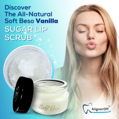 SoftBeso by AlignerOff Sugar Lip Scrub - Vanilla Lip Exfoliator for Dry, Chapped Lips - Moisturizing Formula with Vitamin E, Coconut, Jojoba &amp; Olive Oils - For Men &amp; Women - Ideal for Gifting
