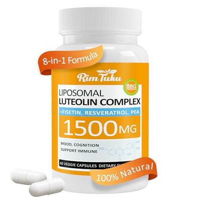 RimTuku 1500MG Liposomal Luteolin Supplement 8-in-1 Formula with Fisetin, Pea, Turmeric, Potent Flavonoid Absorption-Optimized Actives for Brain 60 Capsules