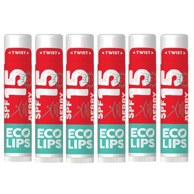 Eco Lips Classic Sport Broad Spectrum Sunscreen Lip Balm 6-Pack - Made in USA (Classic Berry SPF 15)