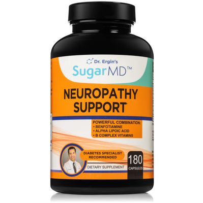 SugarMD Neuropathy Support Supplement - 180 Nerve Supplement Capsules with Alpha Lipoic Acid, Benfotiamine &amp; Vitamin D3 B6 B12 - Nerve Support Supplement for Feet Hands Fingers &amp; Legs - 90 Day Supply