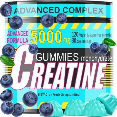 Creatine Monohydrate, Creatine Monohydrate Gummies 5g, Creatine for Women, Creatine for Men, Pre Workout 120 Gummies, Muscle Strength, Muscle Builder, 5000mg Advanced Formula