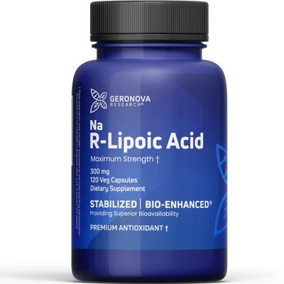 Geronova Research Bio-Enhanced R-Lipoic Acid, 300 mg Capsules - 4 Month Supply - Stabilized R Alpha Lipoic Acid with Enhanced Absorption - R Lipoic Acid Supplement - 120 Count