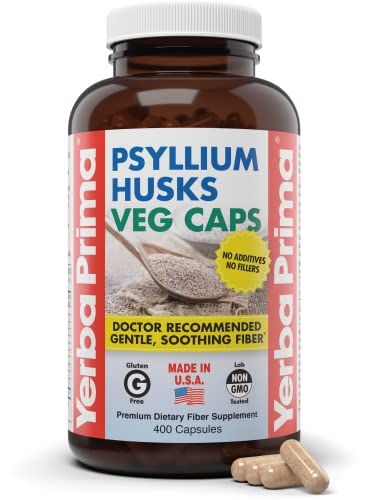 Yerba Prima Psyllium Husks Veg Caps, 400 Capsules (625mg) - Vegan, Non-GMO, Gluten Free, Colon Cleanser, Daily Fiber Supplement for Gut Health &amp; Regularity