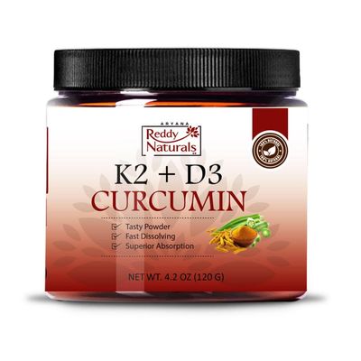 Reddy Naturals Turmeric Curcumin with K2 D3 and Black Pepper - Natural Supplement for Joint, Bone &amp; Immune Health - Water-Soluble Powder with Honey - 4.2 oz (120g)