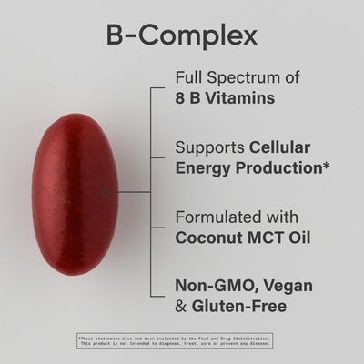 Sports Research Vitamin B-Complex - Full Spectrum of B Vitamins - Plant-Based Vegan-Friendly Formula - 60 Veggie Softgels