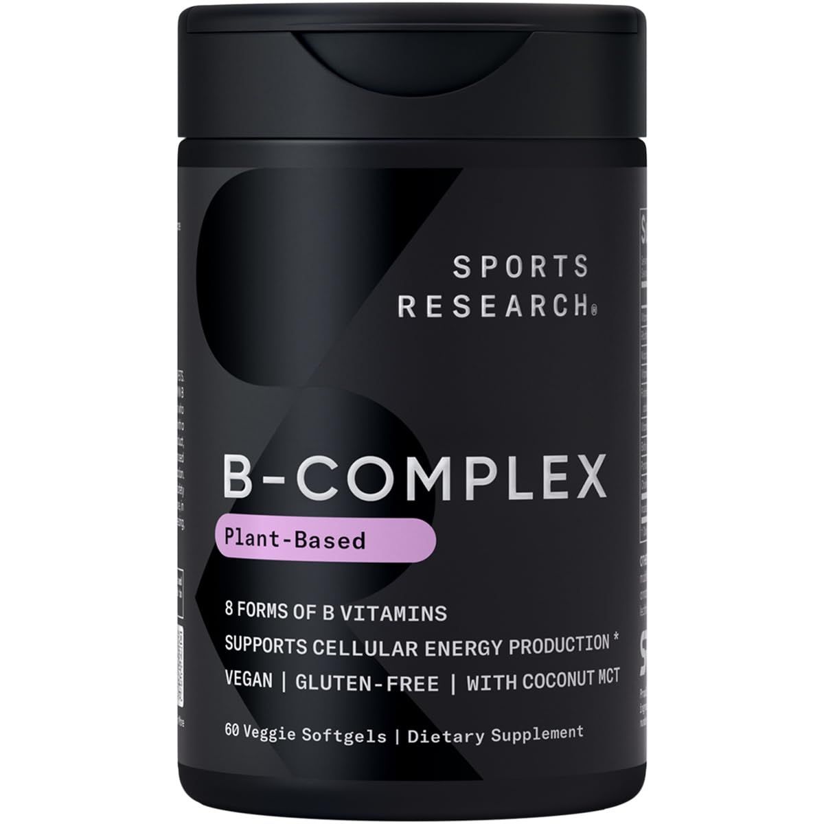 Sports Research Vitamin B-Complex - Full Spectrum of B Vitamins - Plant-Based Vegan-Friendly Formula - 60 Veggie Softgels