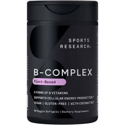 Sports Research Vitamin B-Complex - Full Spectrum of B Vitamins - Plant-Based Vegan-Friendly Formula - 60 Veggie Softgels