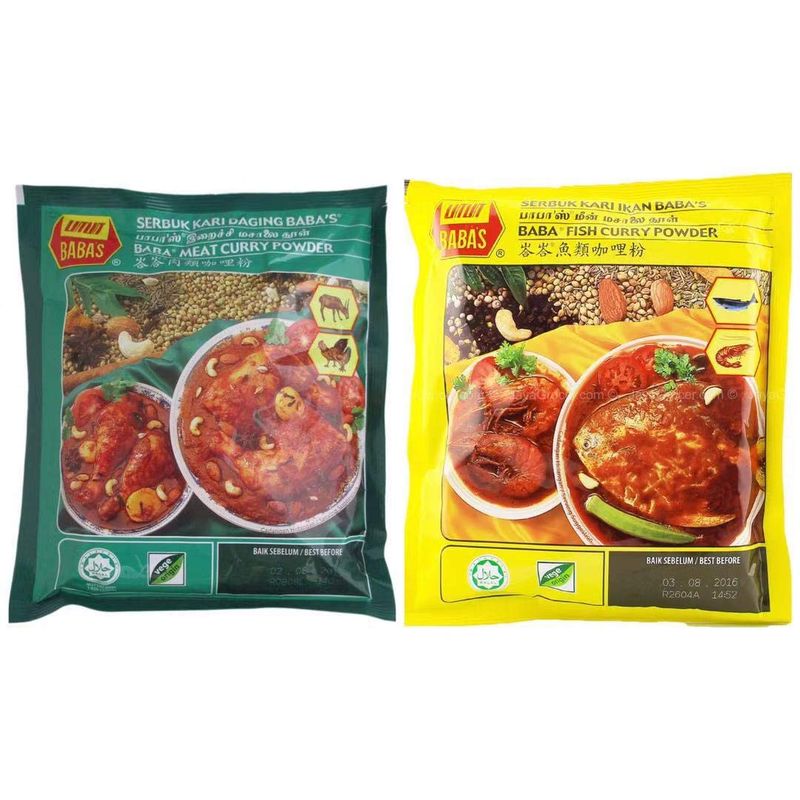 MALAYSIAN BRAND BABA&#39;S MEAT CURRY POWDER 250gram x 3 Packs &amp; Fish CURRY POWDER x 3 Packs
