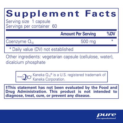 Pure Encapsulations CoQ10 500 mg | Coenzyme Q10 Supplement for Energy, Antioxidants, Brain and Cellular Health, Cognition, and Cardiovascular Support | 60 Capsules