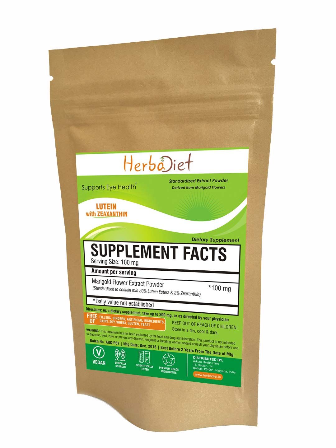 Lutein 5 with Zeaxanthin Extract Powder | Eye &amp; Vision Health Macular Support Marigold Supplement | Antioxidant Support for Healthy Skin | Non-GMO (50 gram / 1.76 oz)