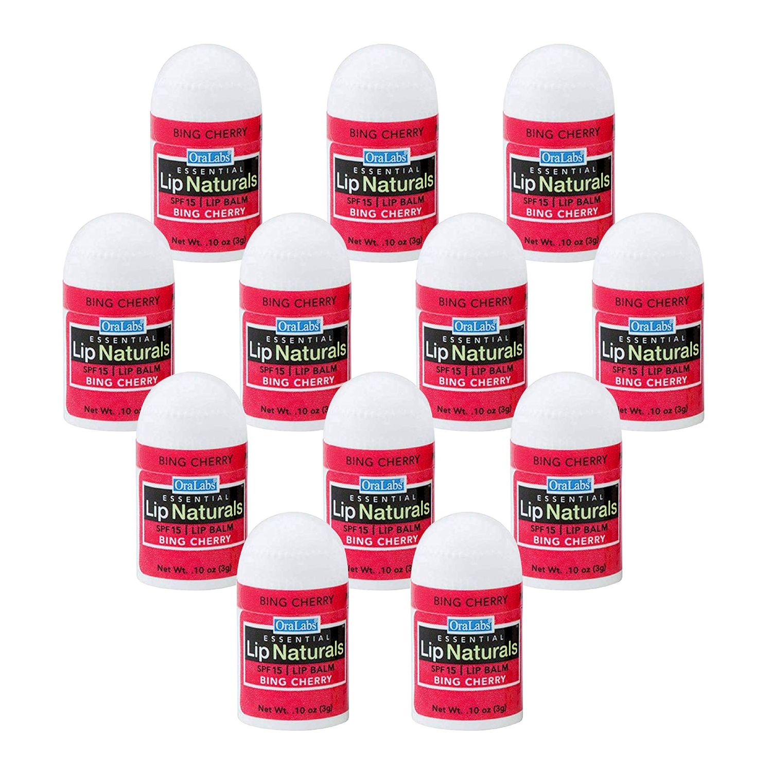 Lip Naturals | Mini Bing Cherry Lip Balm with Sunscreen (SPF-15) | Made in USA with Beeswax &amp; Coconut Oil | 12-Count Mini Lip Balm Pack with Bing Cherry Flavor (0.10oz/3g Each)