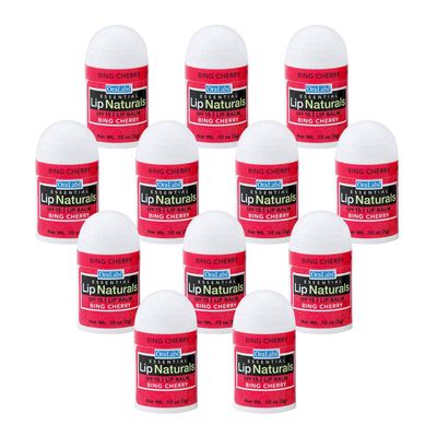 Lip Naturals | Mini Bing Cherry Lip Balm with Sunscreen (SPF-15) | Made in USA with Beeswax &amp; Coconut Oil | 12-Count Mini Lip Balm Pack with Bing Cherry Flavor (0.10oz/3g Each)