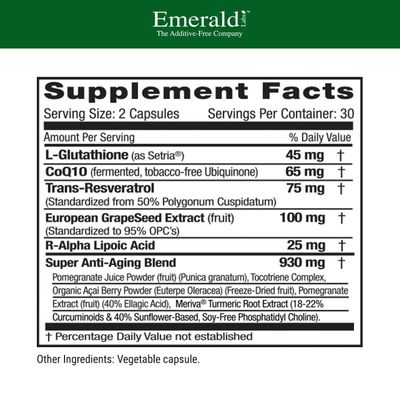 Emerald Labs Anti-Aging Cellular Complex - Supports Healthy Aging &amp; Liver Health with Setria L-Glutathione, CoQ10, R-Alpha Lipoic Acid, Resveratrol &amp; More - 60 Vegetable Capsules (30-Day Supply)