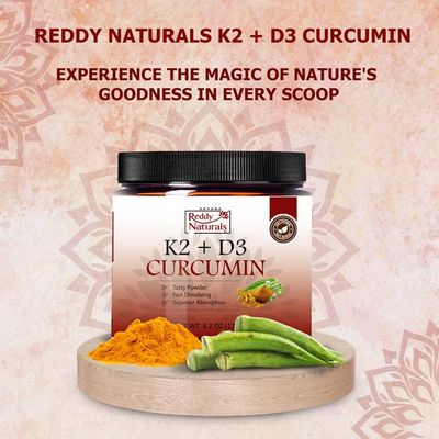 Reddy Naturals Turmeric Curcumin with K2 D3 and Black Pepper - Natural Supplement for Joint, Bone &amp; Immune Health - Water-Soluble Powder with Honey - 4.2 oz (120g)