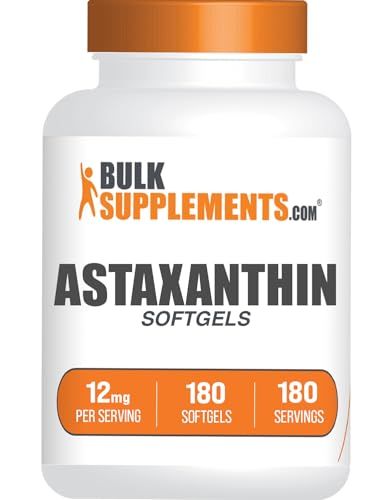 BulkSupplements.com Astaxanthin 12mg Softgels - Astaxanthin Supplements, Antioxidant Source - Gluten Free, 1 Softgel per Serving, 180 Count (Pack of 1)