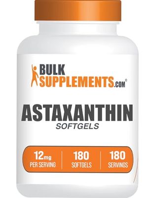 BulkSupplements.com Astaxanthin 12mg Softgels - Astaxanthin Supplements, Antioxidant Source - Gluten Free, 1 Softgel per Serving, 180 Count (Pack of 1)
