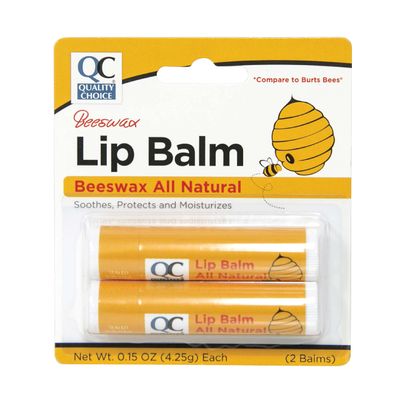 Quality Choice Beeswax Lip Balm - All Natural Formula with Vitamin E &amp; Coconut Oil - Hydrating Lip Care for Dry, Cracked Lips - 2 Tubes (0.15 oz Each), Long-Lasting Moisture