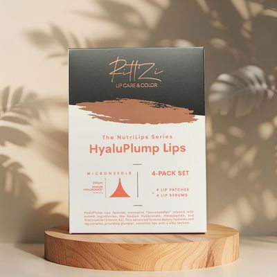 RittZi HyaluPlump Lips 4-PACK SET - Innovative Two-Step Lip Care System for Hydrated, Plump Lips Featuring Sodium Hyaluronate, Peptides, and Niacinamide