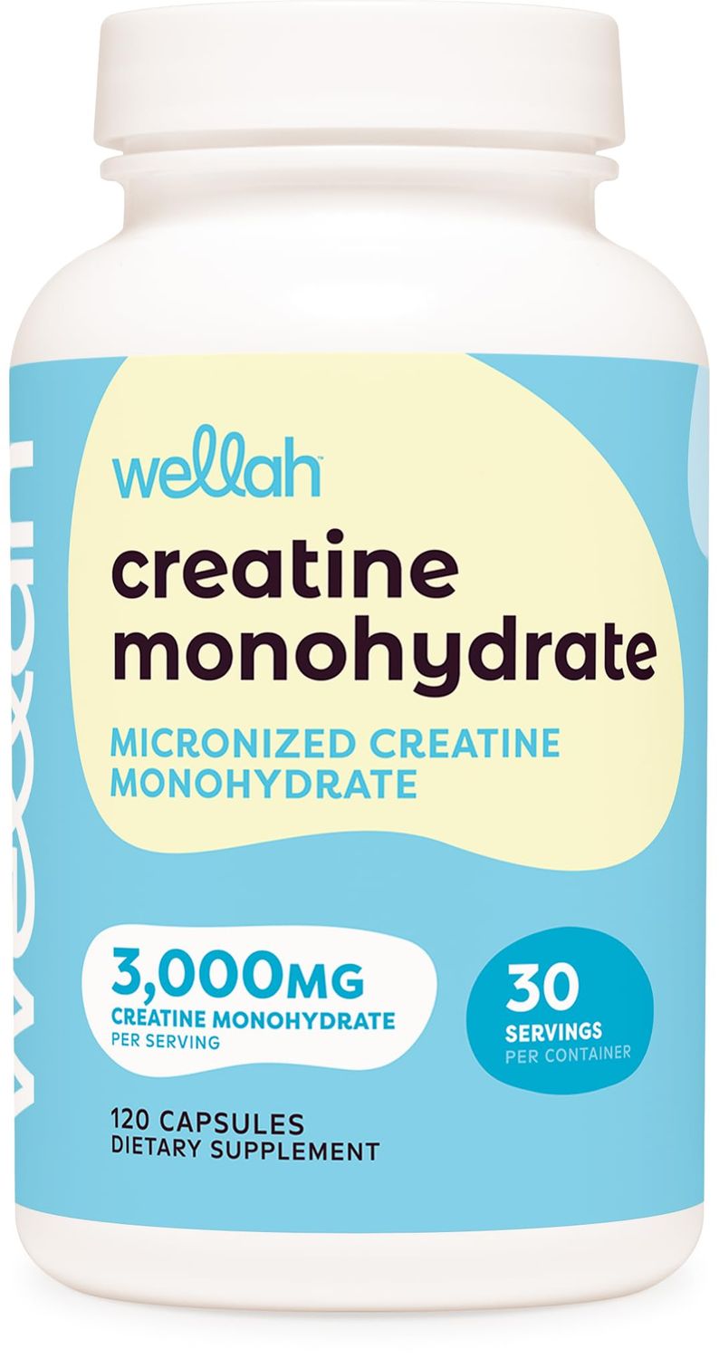 Wellah Creatine Monohydrate Capsules (3000 mg) 120 Capsules - Micronized Creatine, 30 Servings
