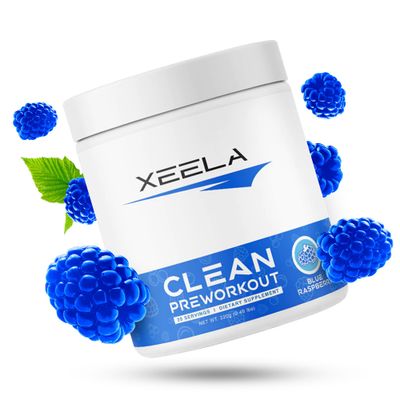 XEELA Pre Workout Powder - Clean &amp; Tested - Jitter Free, Safe, and Natural - Increase Thermogenic Energy, Focus, and Endurance w/Creatine, Organic Caffeine, and Plant Based Citrulline (Blue Raspberry)
