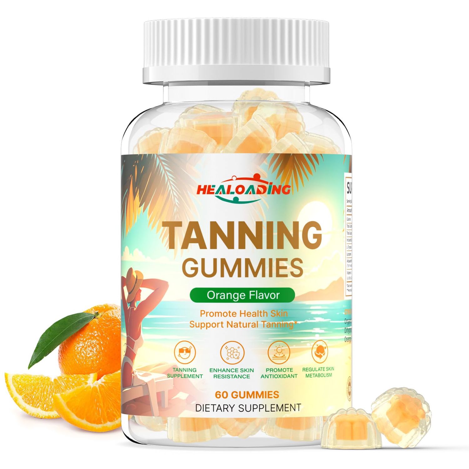 HEALOADING Tanning Gummies Supplement for Women: Daily Tanning Gummies with Astaxanthin L-Tyrosine Lycopene Vitamin A for Tanning Supplement &amp; Sun Sensitivity Support Natural Melanin Boost