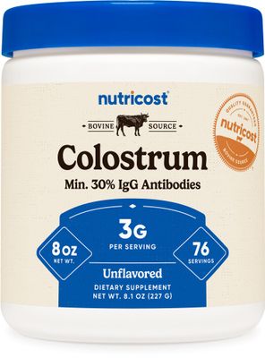 Nutricost Colostrum Powder 8 oz, Lactoferrin and Minimum 30 Immunoglobulins (IgG), from Bovine Colostrum, 3g Per Serving, 76 Servings