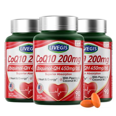 LIVEGIS CoQ10 200mg Softgels, Ultra CoQ10 Ubiquinone 200mg with Coconut MCT Oil, 5X Superior Absorption, Coenzyme Q10 Ubiquinol and Supplements - 90 Counts 3 Packs