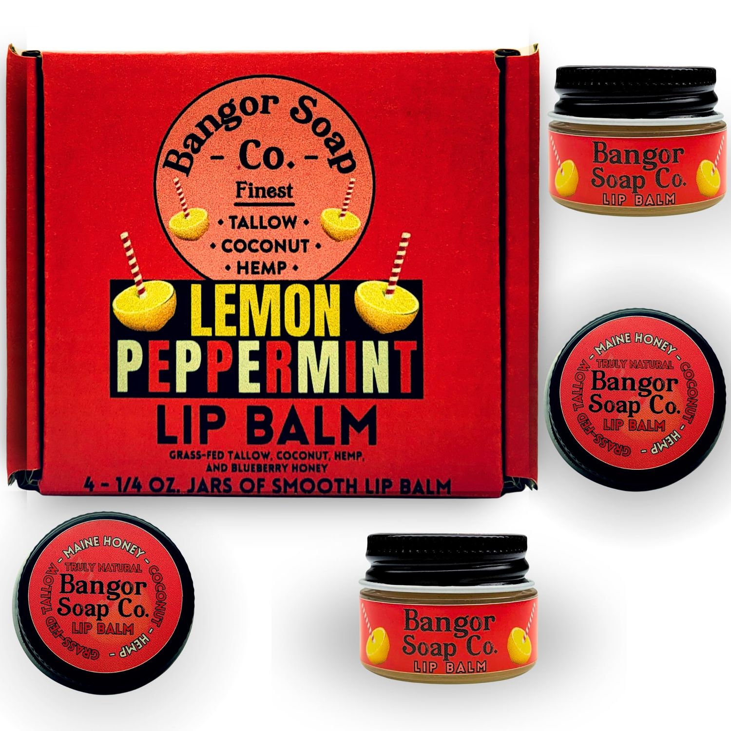 Bangor Soap Co.&#39;s Truly Natural Lip Balm - Grass-Fed Tallow, Coconut, Hemp, and Honey With Lemon &amp; Peppermint