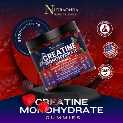 NUTRAONDA Pre-Workout Gummies - 120-Count Creatine Monohydrate Gummies for Men and Women - Pre-Workout Supplement with BCCA, L-Carnitine, Taurine for Muscle Growth, Energy, Performance - Berry Flavor