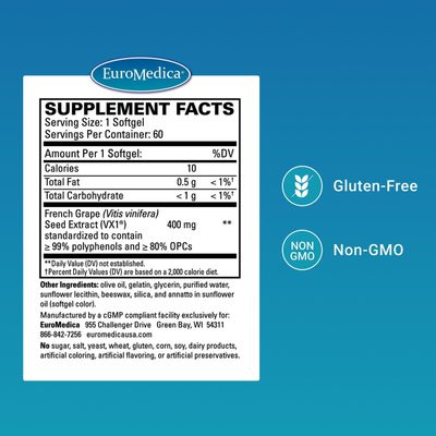 Euromedica Clinical OPC - Cardiovascular Health &amp; Focus Support Supplement - Dietary Supplement with Grape Seed Extract &amp; Sunflower Lecithin - Immune Support Supplement Formula - 60 Softgels