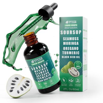 Soursop Pure Liquid Drops 10 in 1 with Sea Moss, Moringa, Turmeric, Black Seed Oil, Oregano, Ashwagandha | Herbal extracts for Overall Health-Enhancing | Vegan, Non-GMO | 4 Fl Oz