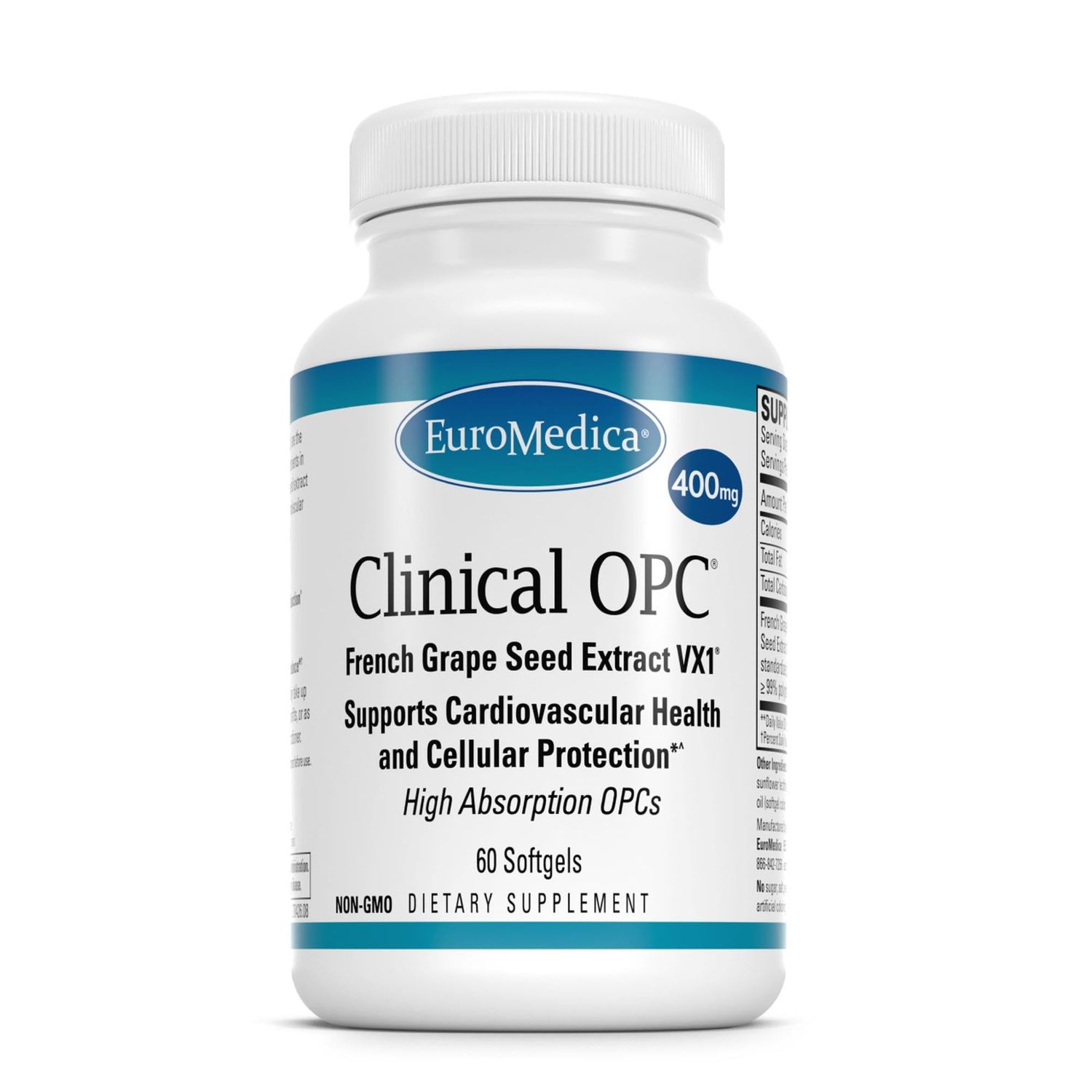 Euromedica Clinical OPC - Cardiovascular Health &amp; Focus Support Supplement - Dietary Supplement with Grape Seed Extract &amp; Sunflower Lecithin - Immune Support Supplement Formula - 60 Softgels