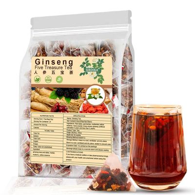 Ginseng Five Treasures Tea - Kidney Tea Wubao Tea Ginseng Red Date Natural Chinese Herbal Tea for Men Women 8.81oz (250g/10g x25pc), te de rion Saludable Organica (1 Bag(25PC))