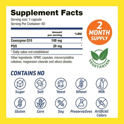 Drs Hope PQQ CoQ10 - PQQ 20mg With CoQ10 100mg, PQQ Supplement With Coenzyme Q10 Supplement Supports Brain Health, 60 Veggie Caps - 1 Capsule per Serving