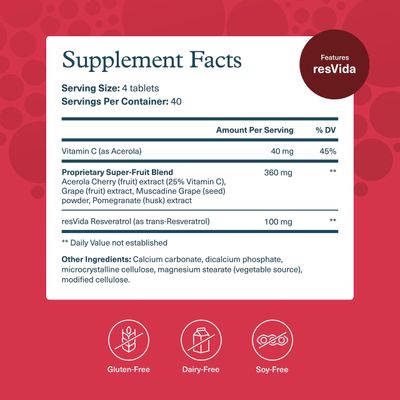 Youtheory Resveratrol Advanced Antioxidant Formula - Premium Antioxidant Supplement with Super-Fruit Blend - Contains ResVida - Dairy, Soy & Gluten Free - 160 Tablets