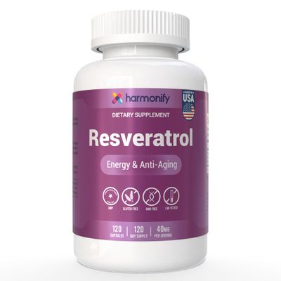 HARMONIFY Resveratrol Supplement - Pure Trans-Resveratrol from Japanese Knotweed - Supports Energy &amp; Anti-Aging - Potent Antioxidant - 120 Capsules for 120 Day Supply - Made in USA, Lab Tested