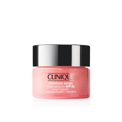 Clinique Moisture Surge Broad Spectrum SPF 28 Sheer Hydrator Face Moisturizer With Hyaluronic Acid, Aloe Bioferment Provitamin D | Hydrating Protecting, 1 Ounce