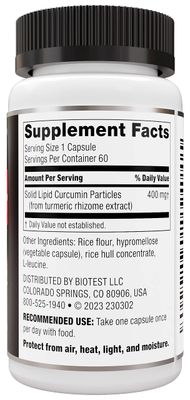 Biotest Micellar Curcumin - 95x Greater Absorption for Joint Health, Healthy Inflammation Response &amp; Recovery - 60 Capsules (60 Day Supply)