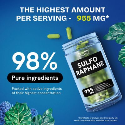 Healthbiotics Sulforaphane Supplement Organic Broccoli Sprouts | Stabilized Sulforaphane Kids &amp; Adult | from Broccoli Florets &amp; Seeds | Organic Sulfur Supplements 120 Pills | 1 Pack