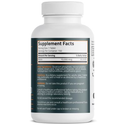 Bronson Biotin 10,000mcg, Supports Healthy Hair, Skin and Nails, Vegetarian, Non-GMO, 150 Tablets