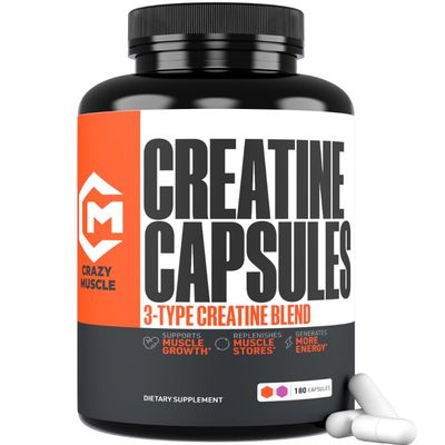 Creatine Capsules, 5g Premium 3X ThreeAtine Pre Workout Bulk Muscle Mass Gainer, High Absorption Easy to Take Creatine Monohydrate Pills Alternative Optimum Performance for Men Women, 180 Capsules