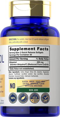 Carlyle Ubiquinol 200mg | 60 Softgels | CoQ10 Supplement | Highly Bioavailable | Non-GMO, Gluten Free