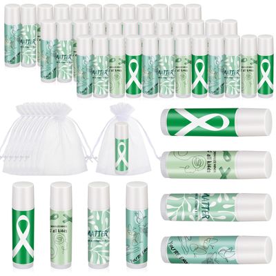 Fumete 50 Sets Suicide Prevention Awareness Lip Balm Bulks Motivational Green Teal Ribbon Lip Balm Gift for Mental Health Awareness Inspirational Party Favor