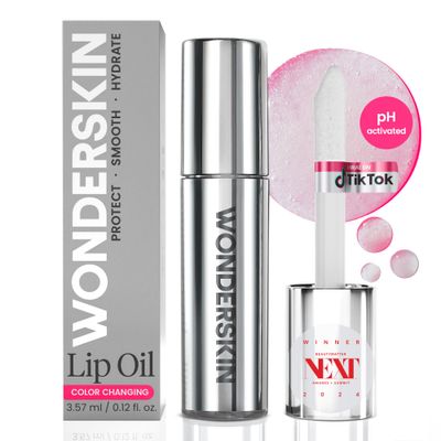 Wonderskin Lip Oil Rehab Serum - Color Changing Lip Oil from Clear to Pink - PH-activated, Non-sticky &amp; Hydrating Tinted Serum for Dry Lips (Kissed)