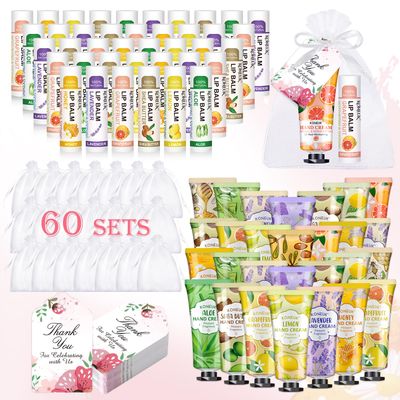 60 Pack Hand Cream Bulk and Lip Balm Bulk Sets, Bridal Shower Gifts, Bridesmaid Gifts and Baby Shower Party Favors for Guests, Employee Appreciation Gifts, Birthday Gifts and Small Gifts for Women