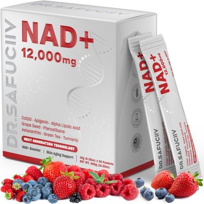 DR.SAFUCIIV NAD Supplement 12,000mg Extra Strength NMN Alternative Liposomal, Urolithin A Resveratrol for Men &amp; Woemn, 8-in-1 Natural NAD Stick for Anti-Aging, Energy, Focus - 35 Packets