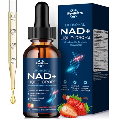 Liposomal NAD Liquid Supplement, NAD Resveratrol Supplement for Women &amp; Men, Nicotinamide Riboside with PQQ, CoQ10, Quercetin for Anti-Aging, Brain, Cellular Energy Health, Strawberry Flavo, 2 Fl Oz