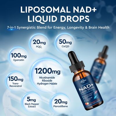 Liposomal NAD Liquid Supplement, NAD Resveratrol Supplement for Women &amp; Men, Nicotinamide Riboside with PQQ, CoQ10, Quercetin for Anti-Aging, Brain, Cellular Energy Health, Strawberry Flavo, 2 Fl Oz
