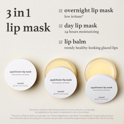 NOONI Vegan Applebutter Lip Mask Overnight - Hydrating Lip Balm &amp; Butter with Shea Butter &amp; Vitamins | Soothing Moisturizer, Softening Treatment for Dry Lips, 0.42 oz